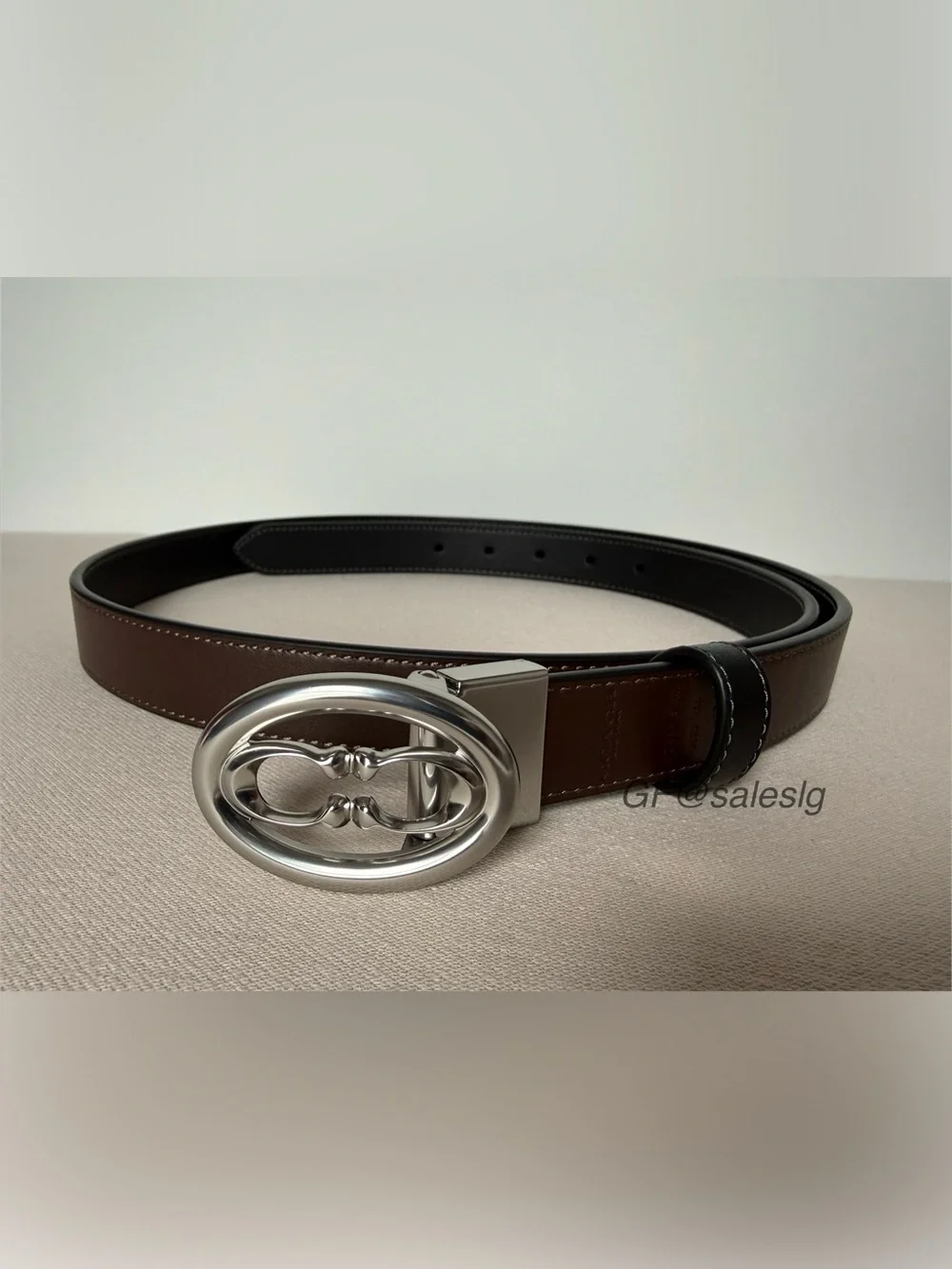 NWT Coach Refined Calf Leather Reversible Belt Silver/Black/Maple 25mm